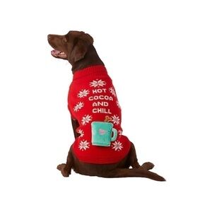 MERRY & Bright Holiday Hot Cocoa Ugly Dog Sweater Size small